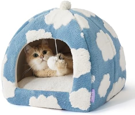 Lesure Cute Cat Beds for Indoor Cats - 2 in 1 Cat Cave Bed for Ki...