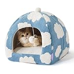 Lesure Cute Cat Beds for Indoor Cats - 2 in 1 Cat Cave Bed for Kittens and Small Pets with Removable Washable Cushioned Pillow, Cozy Kitten Tent with Non-Slip Bottom, Blue, 16 inches