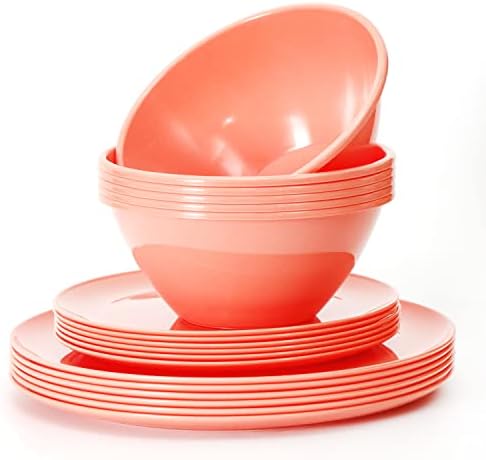 Youngever 18 Pieces Re-usable Plastic Kitchen Dinnerware Set, Plates, Dishes, Bowls, Service for 6 (Grey)