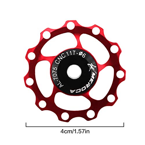 2PCS 11T Bicycle Rear Derailleur Pulley Jockey Wheel Aluminium Alloy Guide Wheel Bike Derailleur Accessories Guide Roller Part for Mountain Road Bikes Bicycles (Red) - Thumbnail 5