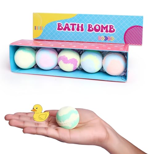 Natural Relaxing Bath Bombs Refreshing Hot Water Bath Hydrating Moisturizing Enchantins Aromatic Fragrances Duckling in Each Bomb (Set of 5)