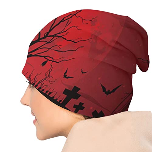 Unisex Beanie Caps Gothic Scary Halloween Dark Red Night Knit Hat Skull Cap Winter Summer Warm Womens Mens Hats #TOP4
