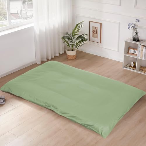 100% Cotton Floor Futon Mattress Cover (Only Cover), Soft Skin-friendly Washable Zippered Futon Cover for Traditional Japanese Floor Futon Mattress, Tatami Mattress Cover Dustproof Cover (Full, Green)