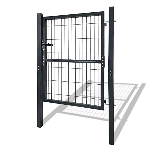 Froadp Portail de jardin galvanisé - 125 x 100 cm - Grille ondulée - Avec serrure de qualité supérieure - Poignée de porte et clé - Clôture de jardin...