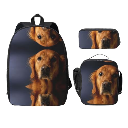 Sac à dos Golden Retriever pour l'école et sorties avec lunch box assortie