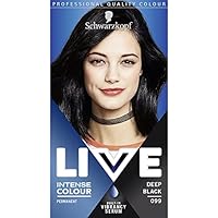 Schwarzkopf LIVE Intense Colour, Long Lasting Permanent Black Hair Dye, With Built-In Vibrancy Serum, Up To 100% Grey Coverage- Deep Black 099