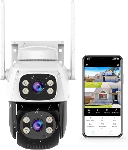 VSTARCAM Dual-Lens Security Cameras Wireless Outdoor, Pan/Tilt 360Â° View, 2.4GHz WiFi Outside Camera with Color Night Vision, 2-Way Audio, Motion Tracking, Siren, IP66 Weatherproof, Cloud & SD Storage