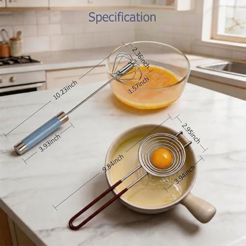Avykalox Semi Automatic Whisk & Egg Yolk Separator, Stainless Steel Mini Hand Push Whisk, Hand Mixer Egg Beater Wisking Tool & Egg Separator for Raw Eggs Set, for Cooking, Baking by Avykalox - Image 2