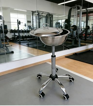 Adjustable Height Gym Chalk Stand with Lid & Wheels - Stainless Steel Chalk Bowl for Gymnastics, Weightlifting, Rock Climbing, Crossfit Training, Portable & Durable