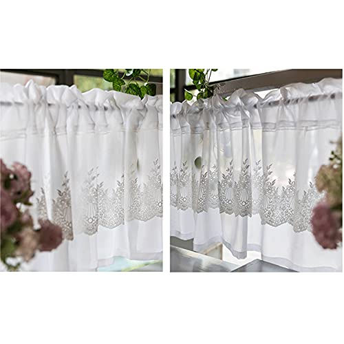 Cortina de cocina para cubrir ventanas pequeñas con un elegante encaje de doble capa. 7