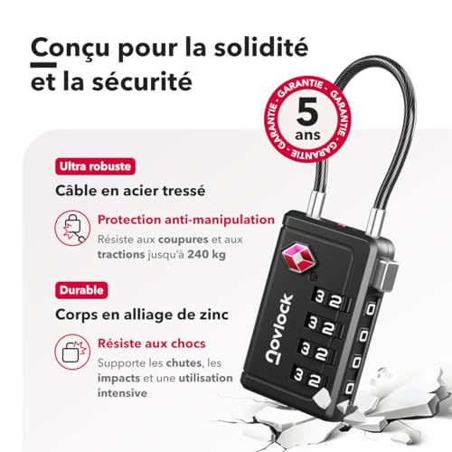 Cadenas TSA à 4 chiffres avec Indicateur d’Ouverture – pour Valise, Bagage Cabine, Sac à Dos – Acceptés pour les Voyages en Avion – Lot de 2, Noir – vue 4