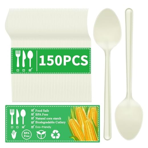 150 Pack 7 Inch Compostable Disposable Spoons No Plastic Duty Utensils Eco-Friendly Cornstarch Biodegradable Cutlery for party BBQ, Picnic Events,Daily Use