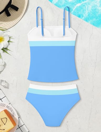 Image of NAPU Girls Swimsuit Color Block Tankini Swimsuit Quick Dry 2 Piece Bathing Suit for Girls 9-16 Years Teens Swimwear Summer