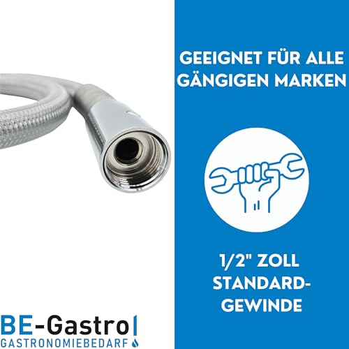 BE-GASTRO® I Profi Gastroschlauch Brauseschlauch 100cm inkl. Spezial-Knickschutz | 1/2 Standard-AG | Ersatzschlauch für Geschirrbrause/Gastrobrause Gastro Schlauch 1000mm