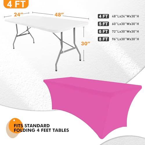Image of SEPARO 1Pack,4FT Fuchsia Spandex Table Cover Fitted Rectangular Tablecloth | Stretchable Tablecloth 6 ft Wrinkle-Free for Party Tradeshows Banquet Weddings Cocktail