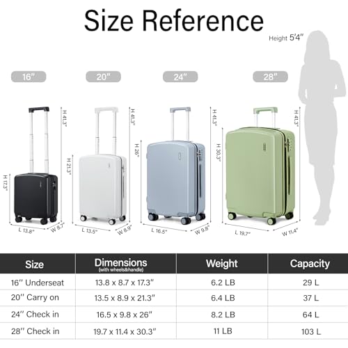 Image of Hanke Hard Shell Luggage Sets 3 Pieces, 16 /24 /28 Inch Travel Suitcase | PC Hard Shell, 8 Spinner Wheels, TSA Lock, Wet Pocket, Space-Saving Nestable Storage, Family & Couple Travel