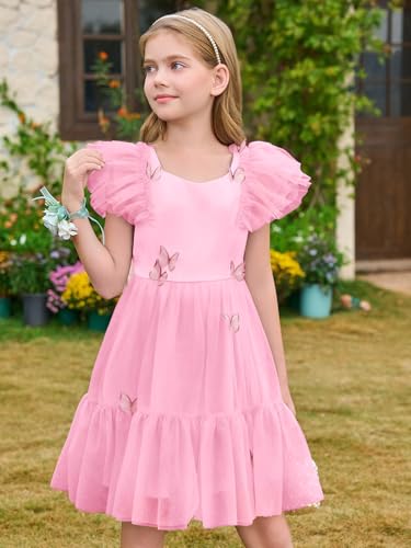 Haloumoning Girls Butterfly Party Tutu Dress Kids Ruffle A Line Tiered Birthday Wedding Guest Tulle Dresses 5-14 Years3