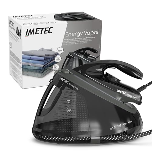 Imetec Energy Vapor Plancha con Generador de Vapor, Bomba de 6,5 BAR, 400 g de Vapor, 2400 W, Suela Fluid Ceramic, Bloqueo de la Plancha, Apagado Automático, Dispositivo de Limpieza, Tecnología ECO