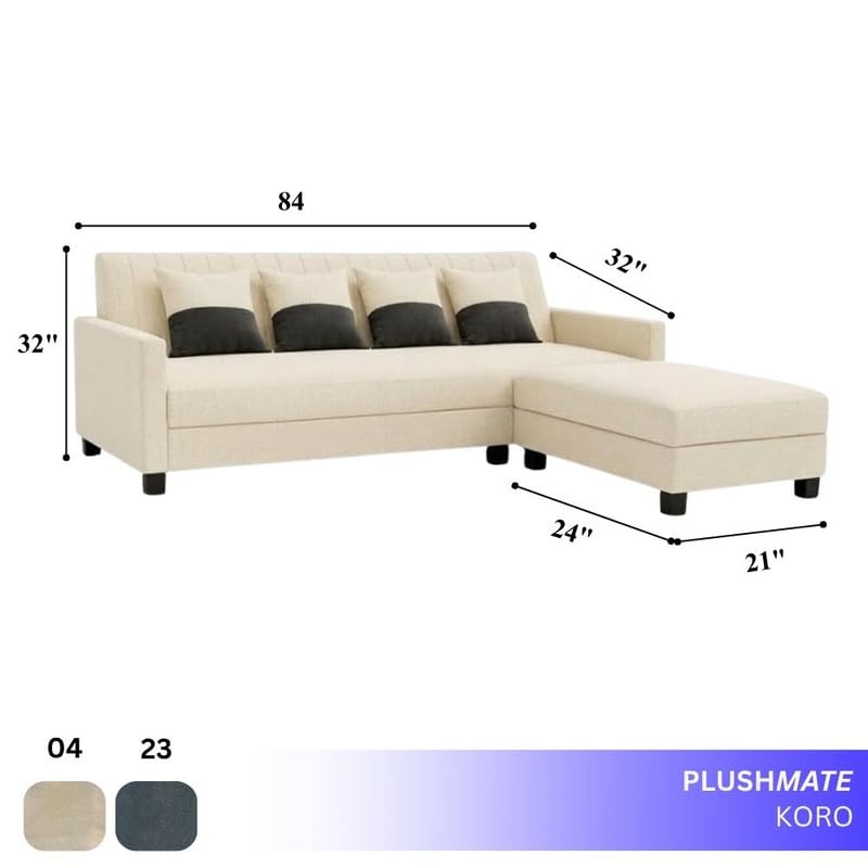 Image of Koro 5 Seater L Shape Sofa Set with Movable Ottoman | Flexible Layout | Luxury Velvet Suede Fabric | Modern Living Room Sofa | Cream