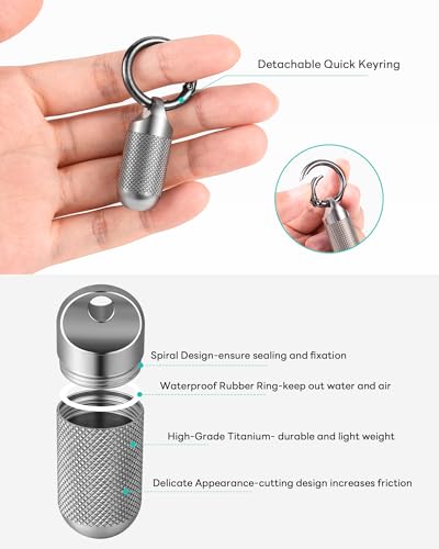 Image of TISUR Titanium Keychain Pill Holder Small Metal Pill Case | Portable Waterproof Pill Container,Travel Pill Bottle Box for Purse
