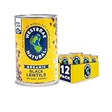WESTBRAE 15 oz Natural Organic Black Lentils, No Salt Added, Source of Plant Based Protein and Fiber, Low Fat, Gluten Free, (Pack of 12)