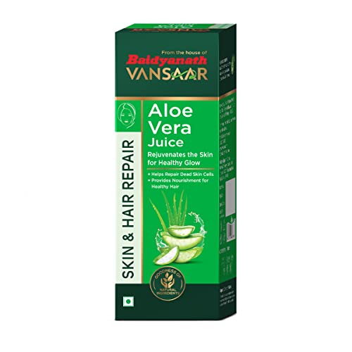 Image of Baidyanath Vansaar Get Gorgeous Combo - Aloe Vera Juice (1Ltr) rejuvenates the skin & Kumkumadi Ayurvedic Beauty Oil (30 ml) treats scars & brightens the skin