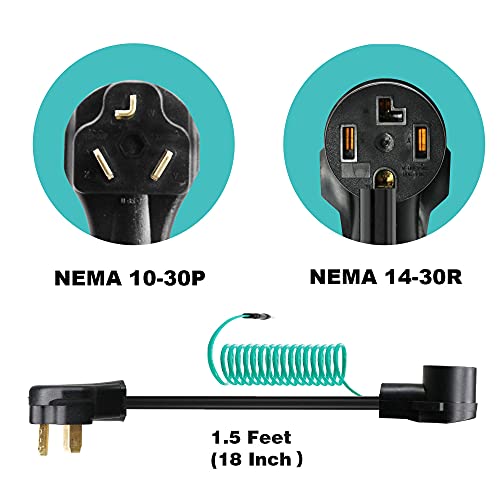 CircleCord Dryer Adapter 4 Prong to 3 Prong, 4P Newer to 3P Older House, Convert Cord NEMA 10-30P Plug to 14-30R Receptacle, 10 AWG STW 1.5FT With Safety Ground Wire, ETL Listed by CircleCord - Image 3
