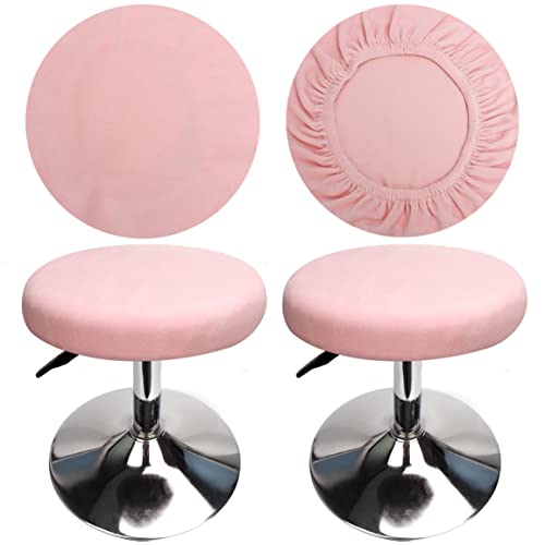 HuaLiSiJi Funda Taburete Redondo Tela Lujosa, Diámetro 30-40cm, Redondo Estirable Resistente A Las Arrugas Lavable Cubierta De Taburete A Prueba De Polvo (2 PCS Rosa) Cover