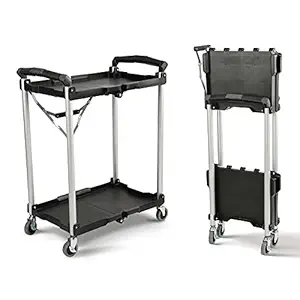 Olympia Tools 89-356 Pack-N-Roll Folding Collapsible Service Cart, Black, 50 Lb. Load Capacity per Shelf, 2-Layers