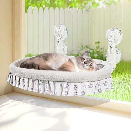 RherGrac Cat Window Perch & Hammock - Exquisite Soft Wool Fleece Safe & Comfortable Design with 4 Strong Suction Cups - Ideal for Large Cats (cat Extra Large)
