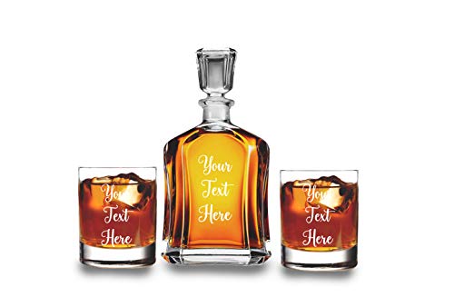 Customized Whiskey Decanter Set - Monogrammed Decanter- Decanter and 2 Glasses Decanter Set with box - Custom Engraved Wedding Decanter