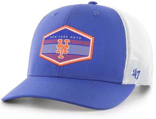47 MLB Burgess Adjustable Snapback Mesh Trucker Hat, Adult One Size Fits All (New York Mets)