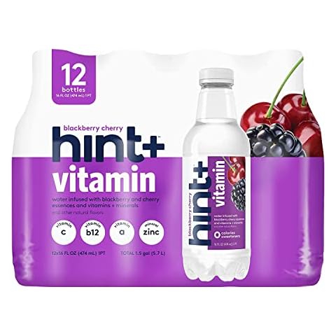 Hint+ Vitamin Blackberry Cherry, Water Infused with Blackberry & Cherry, Vitamin Boost, 50% Daily Value Vitamin C, A, B12, Zinc, Zero Sugar, Zero Calories, Zero Diet Sweeteners, 16 Fl Oz (Pack of 12) Cover