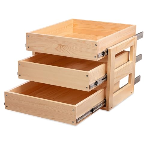 Mulush Pull Out Drawers For Cabinets, 26''W×21''D×19''H Soft Close Slide Out Wood Shelves Storage Organizer for Kitchen, 3-Tier, Finished, Heavy-Duty, Bottom Assembly