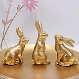 Glintoper 3 Pack Easter Bunny Figurines Decor, Mini Resin Golden Bunnies Spring...