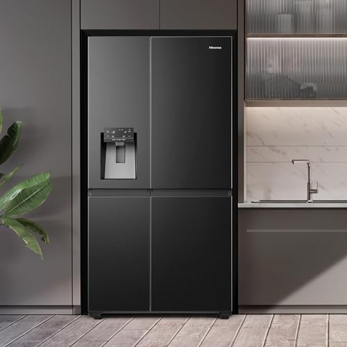 Hisense RS818N4TFE Side-by-Side Kühl-Gefrierkombination /179 cm/Inverter Kompressor/Total NoFrost/Multi Air Flow/Wasserspender mit Wassertank/Kühlteil 417 l/Gefrierteil 215 l/schwarz