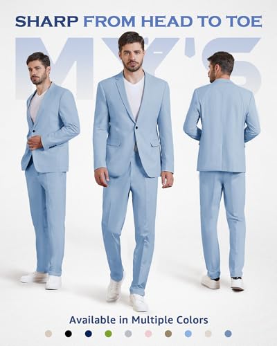 MY'S Men's 2 Piece Regular Fit Linen Suit Set, One Button Lightweight Jacket Pants for Business, Casual, or Prom2