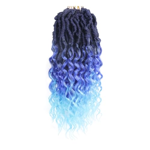 Deep Faux Locs Crochet Hair 14 Inch 8 Packs Goddess Locs Crochet Hair Tblue Soft Loc Faux Loc Crochet Braids with Curly Ends Prelooped Deep Wave Croceht Braids for Black Women(Black mixed blue)