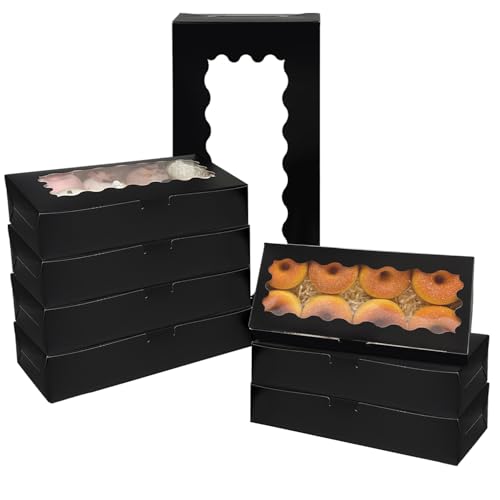 Gcardist 15 tarros negros para galletas con ventana, 30,48 x 13,97 x 6,35 cm, dos usos, para galletas, panadería, para embalaje (12 x 5,5 x 2,5 pulgadas)