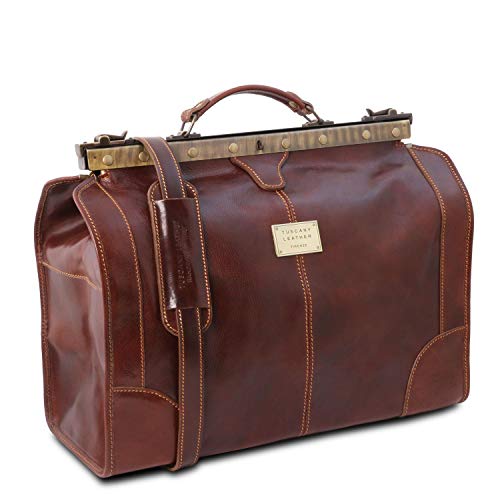 Tuscany Leather Madrid Gladstone Leather Bag - Small Size Dark Brown #TOP1