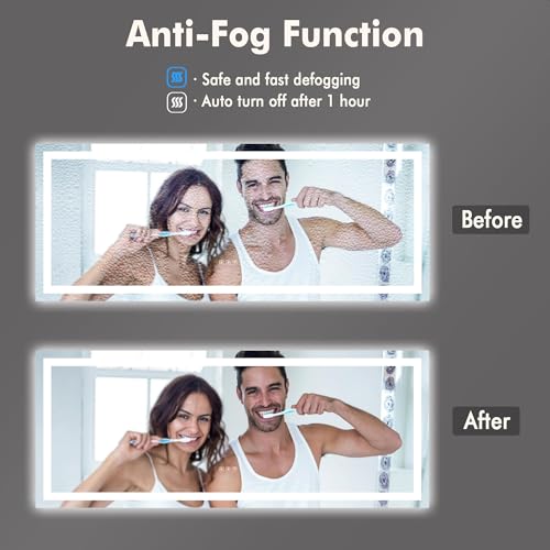 Image of GarveeHome 60x24 LED Bathroom Mirror with Lights, Backlit + Front Lit, Dimmable, Anti-Fog, Lighted Bathroom Vanity Mirror for Wall, Memory Function, Shatter-Proof (Horizontal /Vertical)