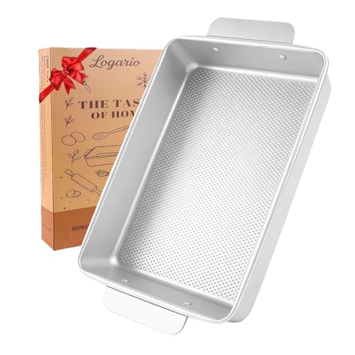 Logario 9x13 Baking Pan, Commercial Grade Heavy-Gauge Aluminized Steel (2.3 lbs), Warp-Resistant Textured Nonstick Cake Sheet for Brownies & Lasagna, Wire-Reinforced Rim, Silver