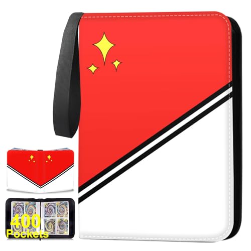 Carpeta de tarjetas coleccionables de 4 bolsillos, 400 bolsillos con 50 fundas extraíbles, álbumes de tarjetas coleccionables con cremallera, adecuados para todas las tarjetas de juego y tarjetas