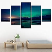 SIGNWIN 5 Panel Canvas Wall Art Astronomy & Space Contemporary Cosmic Dramatic Green Group Photography Realism Ultra for Home Decorations Ready to Hang - 60
