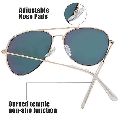 Image of The Fresh Classic Aviator Sunglasses for Men Women, Metal Frame Mirror Lens, Pilot Style, Includes Cleaning Cloth, Pouch