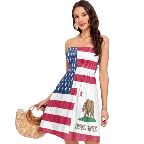 Robe d'été drapeau USA et Californie pour femme | Tenue de plage hawaïenne confortable