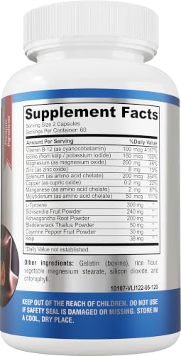 Image of Thyroid Support with Iodine - Metabolism Booster, Non-GMO (120) | Thyroid Health