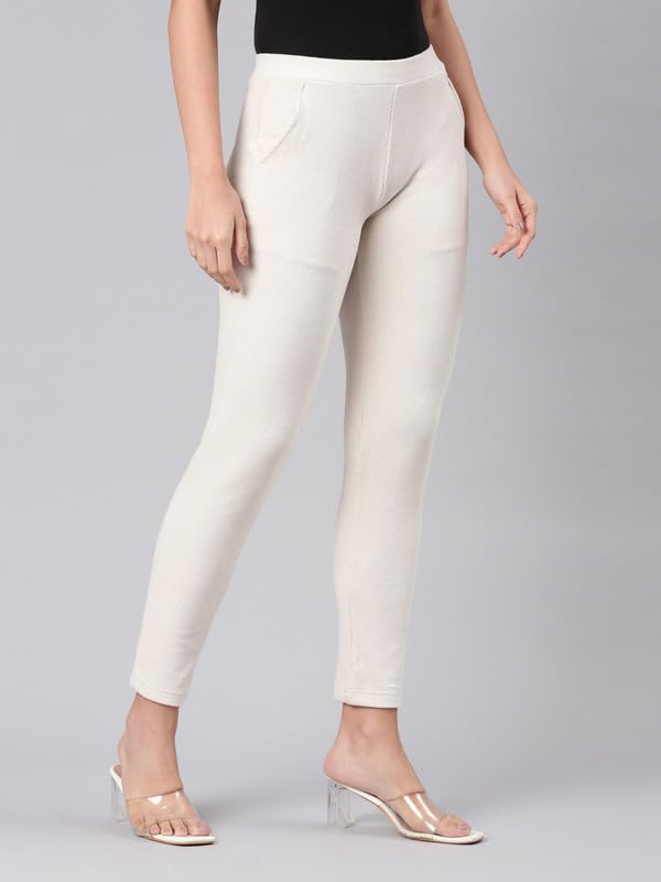 Image of GO COLORS Solid Corduroy Treggings for Women | Warmtech, Mid Rise, Side Pocket