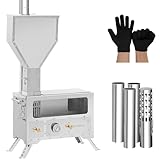 Outdoor Pellet Stove with Oven Portable Pellet Stove with Fuel Tank for Cooking, Camping, Hiking, Fishing, Heated Tent 6h