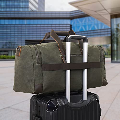 Polare 23” Waxed Canvas Cowhide Leather Waterproof Travel Duffel Bag Trim Luggage Weekender Overnight Carry on Hand Bag4